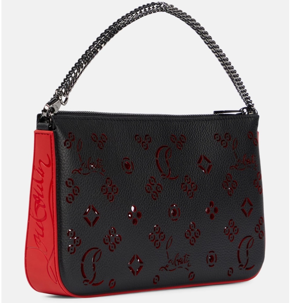 Christian Louboutin Black and Red Cutout Leather Wristlet Clutch